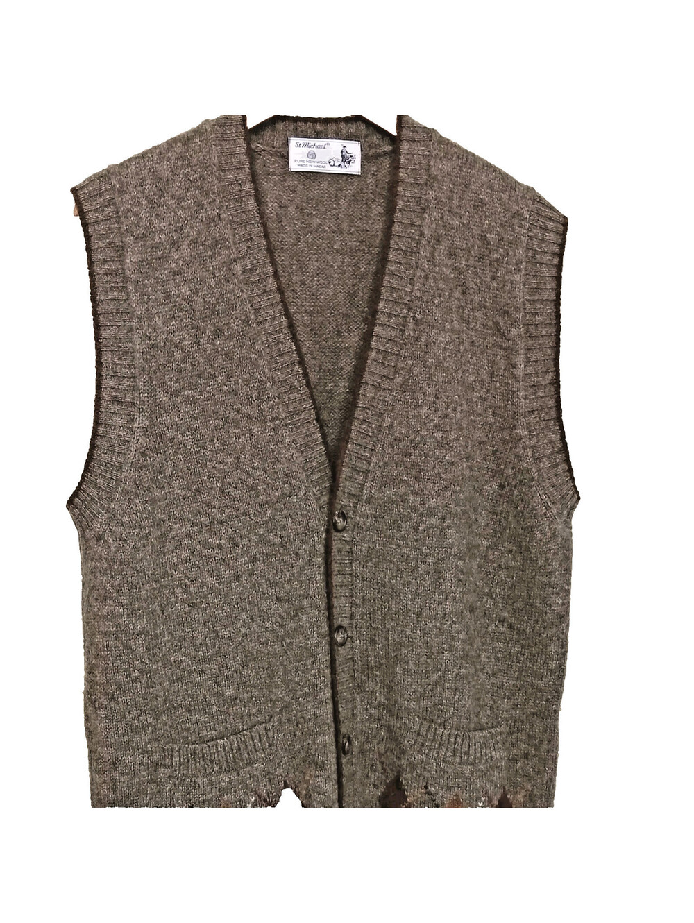 St Michael 100% Pure New Wool Sweater Vest Made in Macao Mens L  Grandpacore EUC